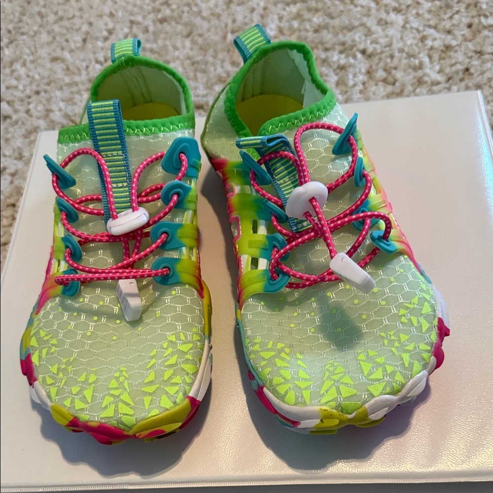 Kids Neon Green Water Shoes with Pink Trim
